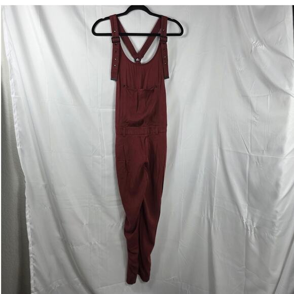 Free People Overalls XS Red Adjustable Strap Jumpsuit Pockets Casual Boho - Picture 2 of 12